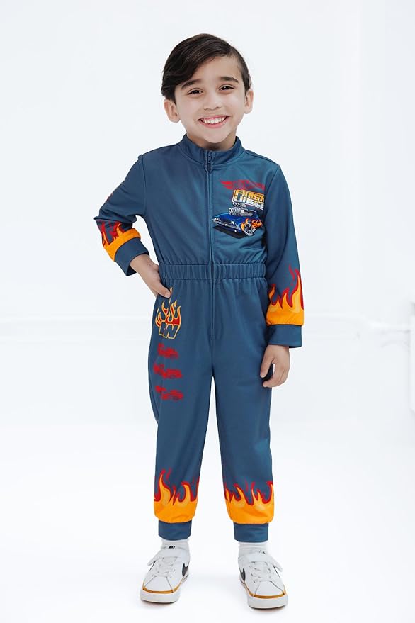Hot Wheels French Terry Racing Zip Up Coverall Toddler to Big Kid Sizes (2T - 10-12)
