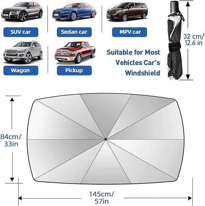 2026 Windshield Sun Shade Umbrella, Foldable Car Umbrella Sunshade with UV Block Car Front Window (Heat Insulation Protection) for Auto Windshield Covers Blackout Trucks Cars (Large)