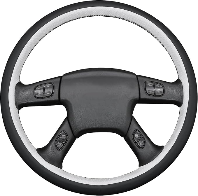 MEWANT Hand Stitched Steering Wheel Cover for Chevy Silverado 1500 2003-2006 Trailblazer White Black Faux Leather Wrap
