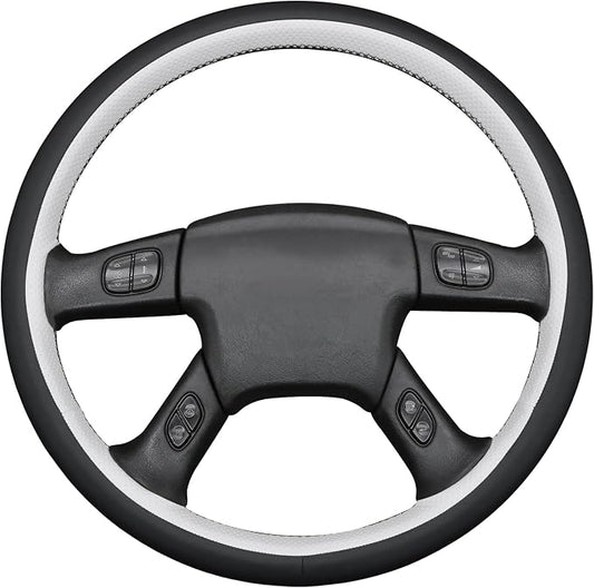 MEWANT Hand Stitched Steering Wheel Cover for Chevy Silverado 1500 2003-2006 Trailblazer White Black Faux Leather Wrap