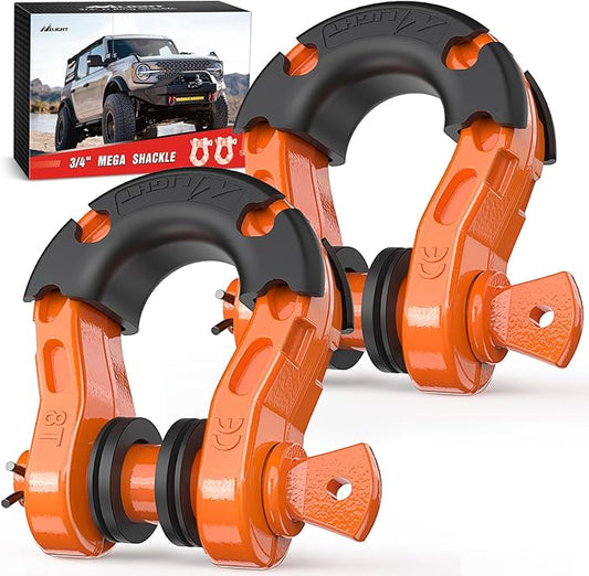 Nilight Heavy Duty Mega D-Ring Shackles(2 Pack) 68,000 lb Break Strength(17,000 lb WLL) w/ 7/8″ Screw Pin & Washers, Forged Steel Off-Road Recovery Shackles for Tow Strap & Winch Gear, Orange