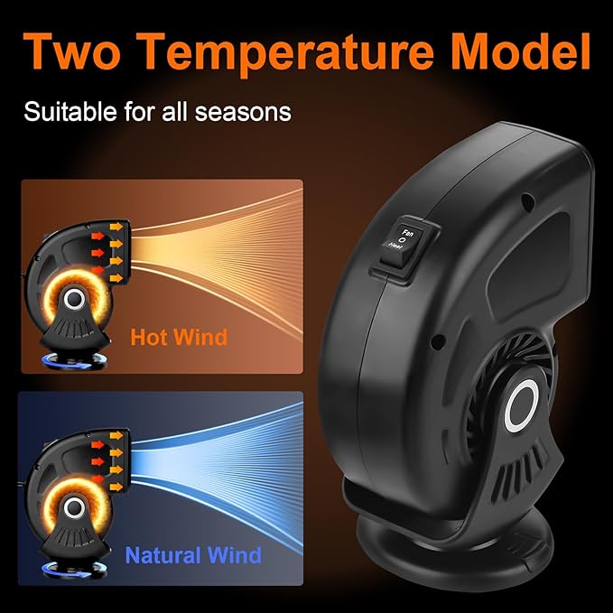 Car Heater,12V Portable Heaters for Car,Plugs into Cigarette Lighter,360° Adjustable Fast Heating Auto Car Window Defroster Windshield Defogger,2 in 1 Heating & Cooling Automobile Heater(Black)
