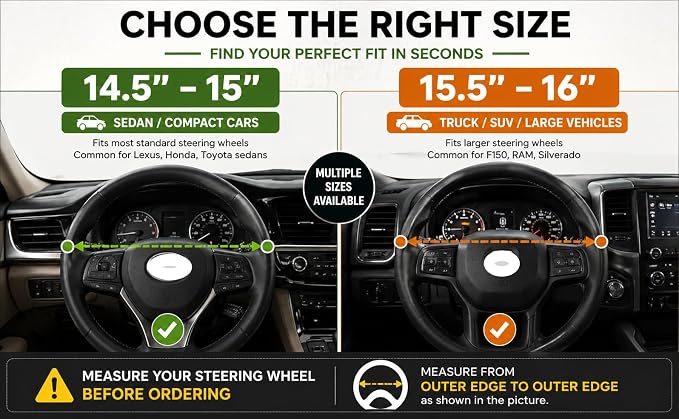 Leather with Silicone Steering Wheel Cover for Dodge Ram 1500 2500 3500 Chrysler Pacifica Ford F-150 F-250 F-350 Expedition (Black-red Stitching, 15.5-16 inch)