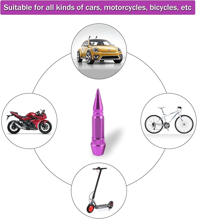 SINGARO 60mm Spiked Valve Caps, Aluminum Alloy Dustproof and Waterproof Tire Valve Stem Caps, Suitable for Cars, Trucks and Motorcycles (4PCS Purple)