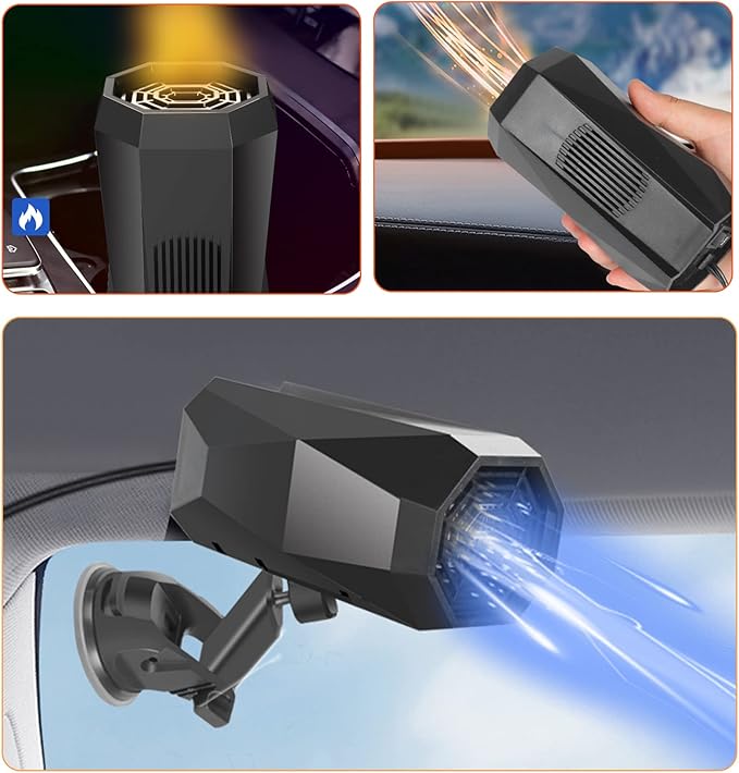 【2025 NEW】Portable Car Heater,2 in 1 Auto Heater, Fast Heating Defrost Defogger Cooling 12V Lighter Heater 60 Second Plug in Car Cig Lighter Demister, Car Fan Windshield Defroster (QH-N209)