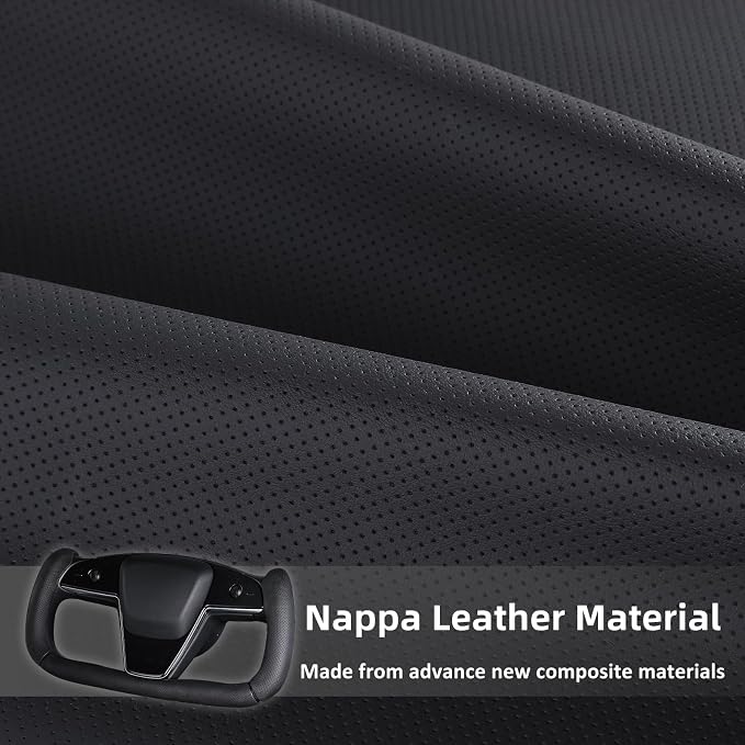 Steering Wheel Cover for Tesla Yoke Steering Wheel Cover Customzied for Tesla Model S 2021-Present/Model X 2021-Present Accessories,Anti-Slip,Comfortable Grip,Breathable,Nappa Black
