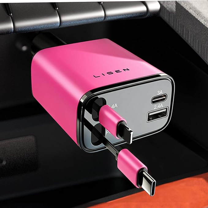 Retractable Car Charger 4 in 1, Fast Car Phone Charger with Cord 31.5Inch, USB C and Apple Car Adapter, Compatible with iPhone 17 16 15 14 13 12