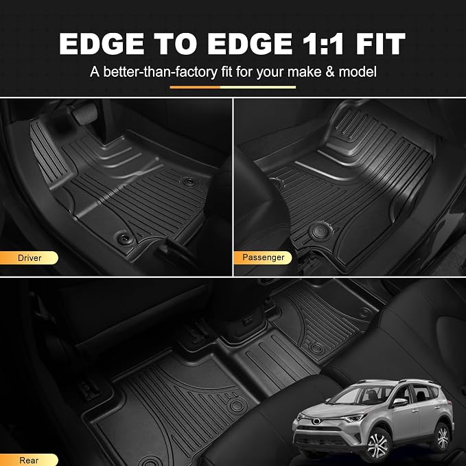 AOMSAZTO Floor Mats Compatible with 2013-2018 Toyota RAV4 All Weather Floor Liner TPE Custom Fit Mats for Toyota RAV4 1st & 2nd Row Car Mats