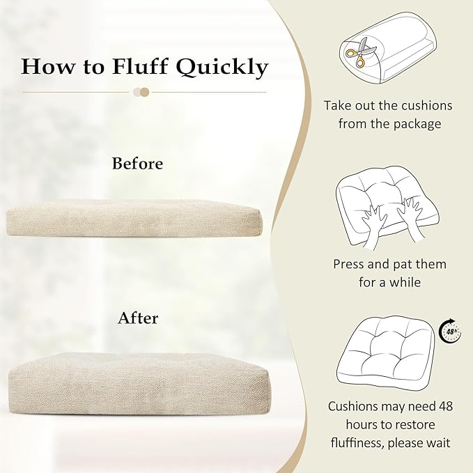 downluxe Chair Cushions for Dining Chairs 4 Pack, Tufted Indoor Chair Pads with Non-Slip Bottom, U-Shaped Kitchen Chair Cushions, 17"x17"x4", Beige