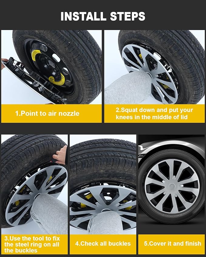 ABX Hubcap Wheel Covers Hub Caps 16 Inch Set of 4 Black & Silver Universal Wheel Rim Cover R16 Stylish Car Decor Wheel Covers for Toyota Camry Nissan Mazda (silver-05, 16 inch)