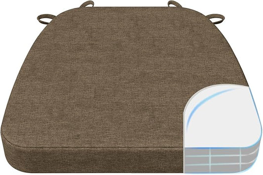 AAAAAcessories D-Shaped Chair Cushions, 2" Thick Dining Chair Pads with Ties and Removable, Machine-Washable Cover, 17" x 16", Taupe