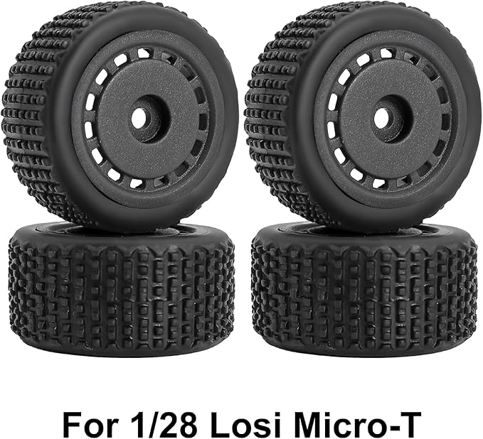 Pre-Mounted Pin Buggy Tires and Wheels Rims Hub Tires Set for 1/24 Losi Micro-B 1/28 Losi Micro-T Wltoys 244016 Upgrade Part (Black Micro-T)
