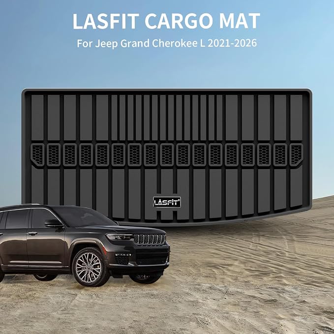 LASFIT Cargo Mat for Jeep Grand Cherokee L 2021-2025 2026, Black | 6 Seaters and 7 Seaters, Custom Fit Accessories, Trunk Mat, All Weather, TPE