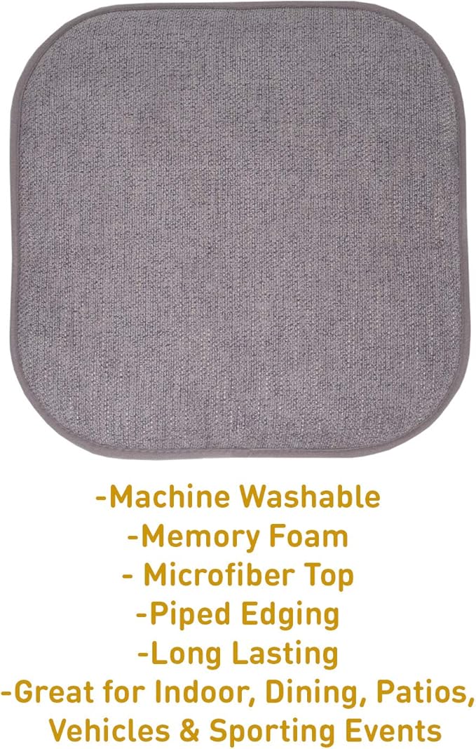 Sweet Home Collection Chair Cushion Memory Foam Pads Honeycomb Pattern Slip Non Skid Rubber Back Rounded Square 16" x 16" Seat Cover, 4 Pack, Alexis Gray/Silver