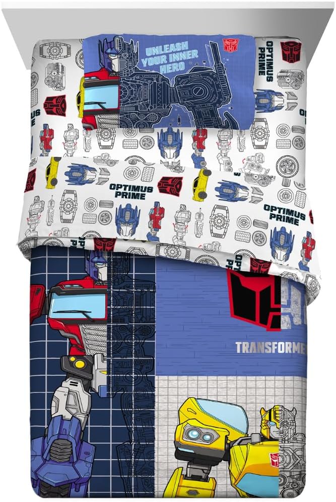 Transformers Optimus Prime Kids Bedding Super Soft Microfiber Comforter and Sheet Set, 5 Piece Full Size, (Officially Licensed Product) by Franco