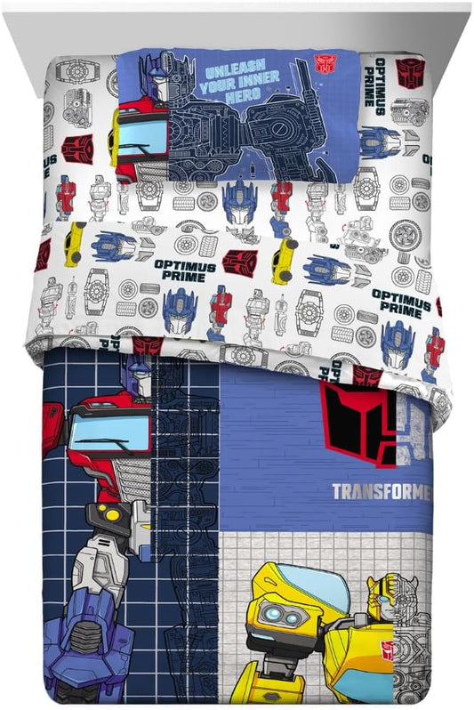 Transformers Optimus Prime Kids Bedding Super Soft Microfiber Comforter and Sheet Set, 5 Piece Full Size, (Officially Licensed Product) by Franco