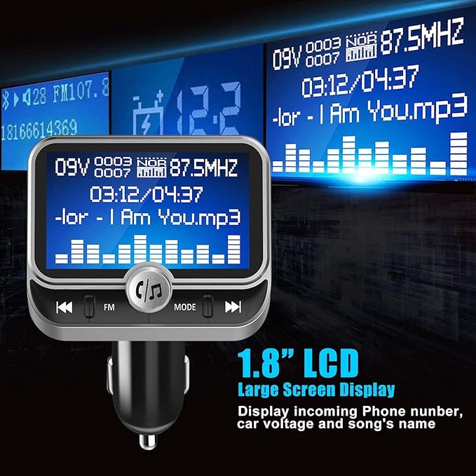 Bluetooth FM Transmitter for Car, Wireless Bluetooth 5.0 Radio Adapter Car Kit with Handsfree Calling 2 USB Ports Voltage Detection Support TF Card U-Disk