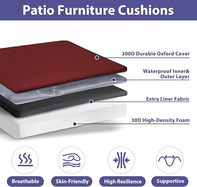 IPYNBAP Outdoor Chair Cushions Set of 4 -Waterproof Outdoor Seat Cushions for Patio Furniture, Patio Chair Cushion with Handle and Ties, Out Door Chair Pads,17x16x2-Square, Burgundy