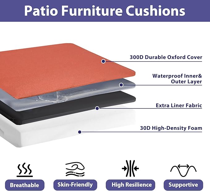 IPYNBAP Outdoor Chair Cushions Set of 4 -Waterproof Outdoor Seat Cushions for Patio Furniture, Patio Chair Cushion with Handle and Ties, Out Door Chair Pads,18.5x16x3-Square, Spice
