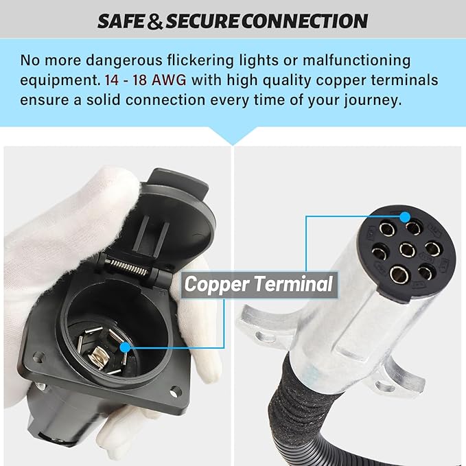 MECMO 7 Pin Round to 7 Pin Flat Adapter for Tractor Towing, 7 Pole Round to 7 Way RV Blade Trailer Connector Plug, SAE J560 Trailer Wiring Harness Adapter for Semi Truck Tractors Commercial Vehicle