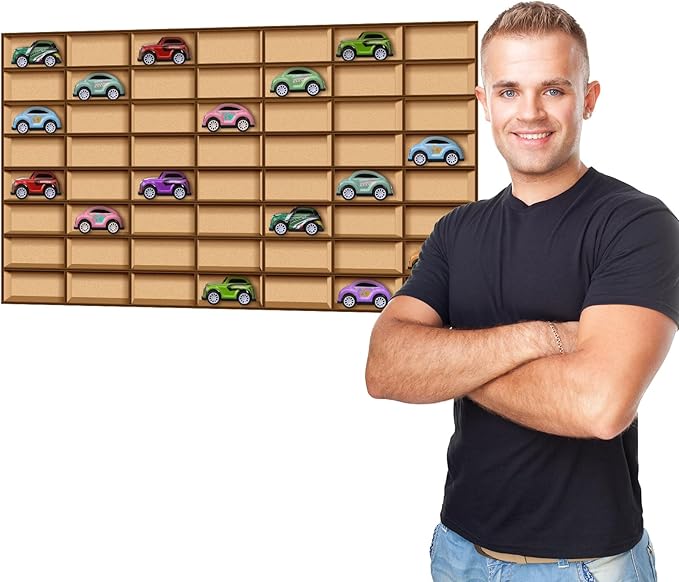 Menkxi 1 Pcs 56 Space Toy Car Display Case Wooden Wheels Shelf Wall Mounted Toy Car Storage Car Display Shelf Birthday Gift for Cars, Collectibles, Toy Figurines, Tiny Dolls, Shot Glasses