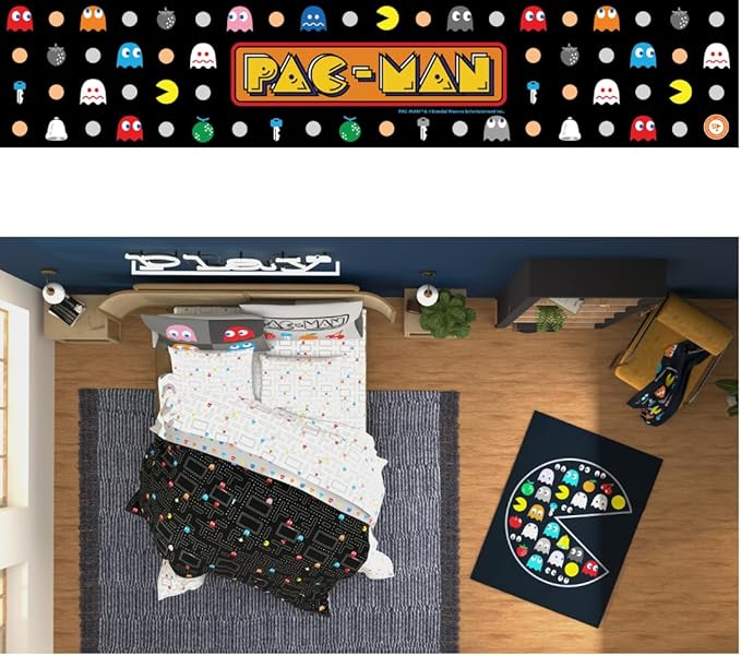 Pac-Man Gaming 5 Piece Super Soft Cozy Reversible Comforter and Sheet Set with Sham, Twin, (Officially Licensed Product) by Franco