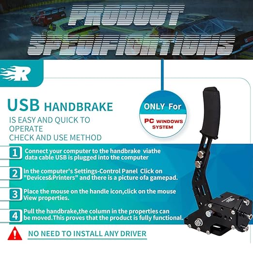 CNRAQR PC Racing Game USB Handbrake for 16Bit SIM for Racing Games, Compatible with G27 G29 G923 T500 T300 Simulate Linear Handbrake(Only PC System)