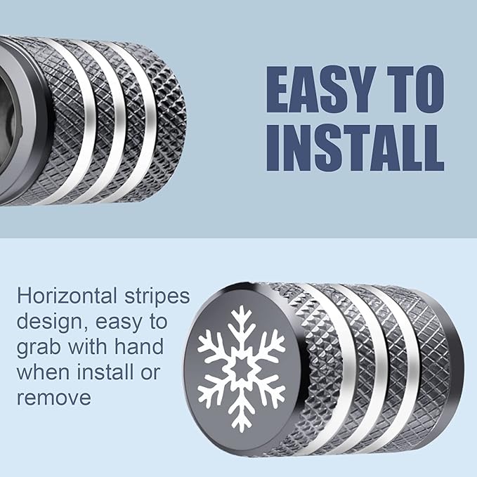 Tire Valve Stem Cap Cover - (5 Pack) Tire Air Caps Metal with Plastic Liner Corrosion Resistant Leak-Proof Snow Snowflake for Car Motorcycle Bike Grey