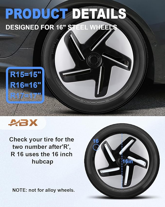 ABX Hubcap Wheel Covers Hub Caps 16 Inch Set of 4 White Universal Wheel Rim Cover R16 Stylish Car Decor Wheel Covers for Toyota Camry Nissan Mazda (White, 16 inch)