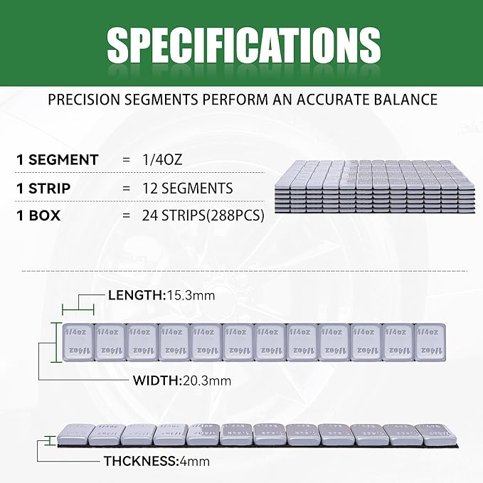 1/4 Oz Stick on Wheel Weights (1box，288pcs,72oz),Gray Adhesive Backed Wheel Weights for Cars, Trucks, SUVs, Motorcycles