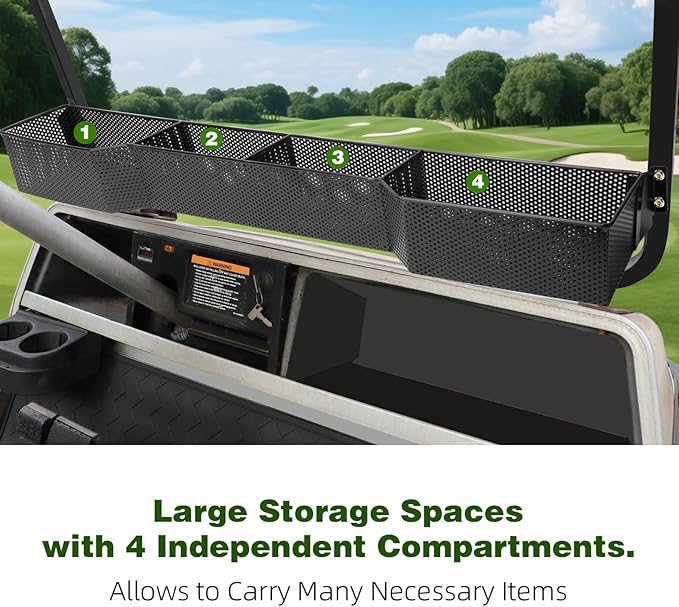 Golf Cart DS Front Inner Basket, Golf Cart Dash Tray Storage Organizer Compatible with Club Car DS 2000.5-up, One Piece Solid Design, Waterproof/Sturdy/Large Capacity