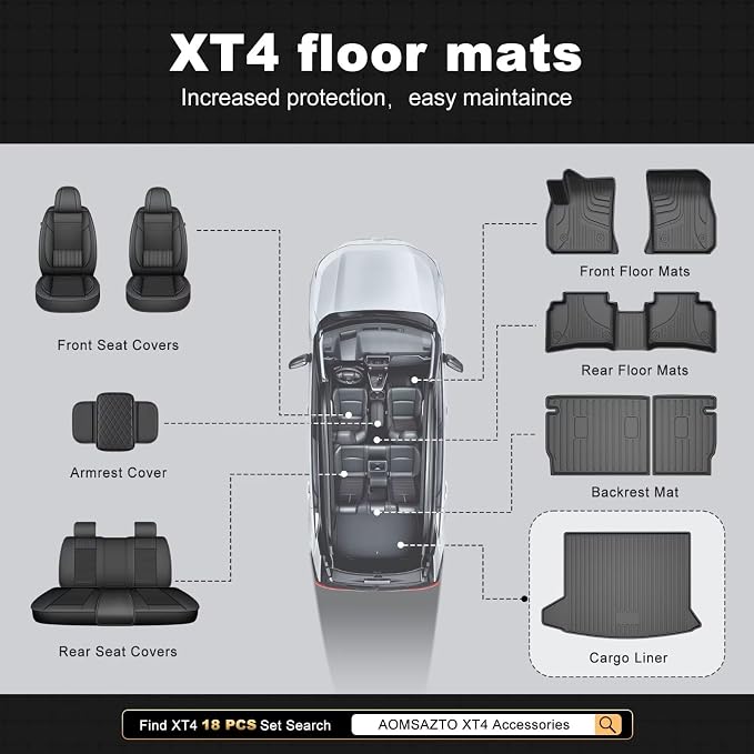 2025 XT4 Cargo Liner | Custom Fit Trunk Mat for 2019-2025 Cadillac XT4, All Weather Rear Cargo Mat 3D Waterproof Durable Odorless Trunk Liners for 2025 XT4 Cargo mat, Black
