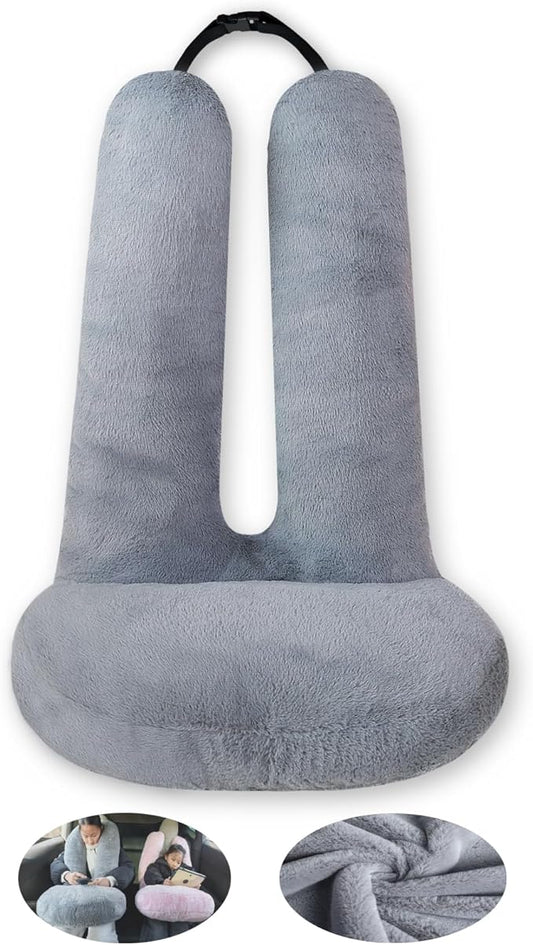 FHSGGP Travel Pillow Car Travel Sleep Support Pillow 2-in-1 Lap Pillow and Car Pillow with Neck and Body Support for Adults and Kids on Long Trips Kids Travel Pillow Gray