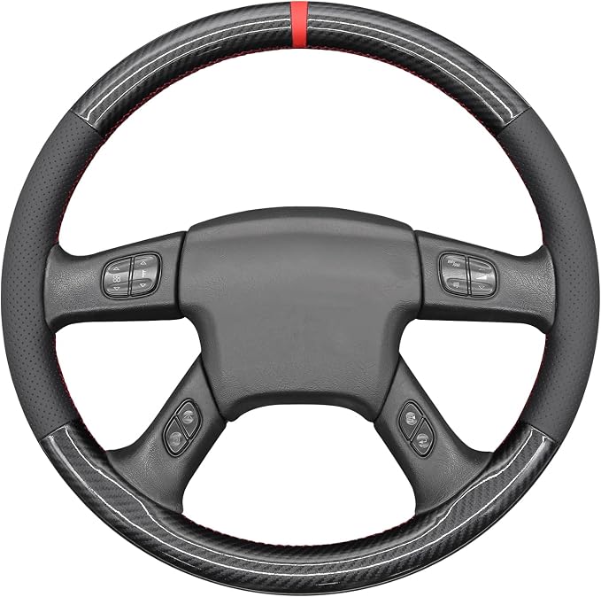 MEWANT Hand Stitch Steering Wheel Cover for Chevy Silverado 1500 2003-2006 Carbon Fiber Faux Leather Steering Wheel Wrap