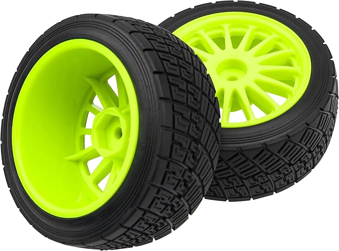 80mm/3.14" Rubber Tires & Plastic Wheel Rims 2.2 Inch 12mm Hex Hub Compatible with 1/10 HPI WR8 Off-Road Rally 1/14 WLtoys 124019 144001 1/16 Redcat Volcano RC Buggy (Green)