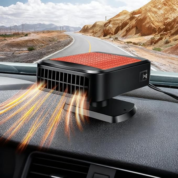 12V Portable 2-in-1 Car Heater & Cooler, 360° Rotatable Windshield Defroster with 1pc Glass Oil Film Cleaning Brush, Fast Heating/Cooling for Car & Home