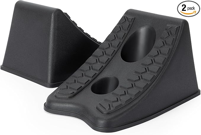 TONDA Wheel Chocks, Heavy Duty Wheel Wedge for Car, Travel Trailer, RV - 8"×4.7"×4.7" - 2 Pack, Black