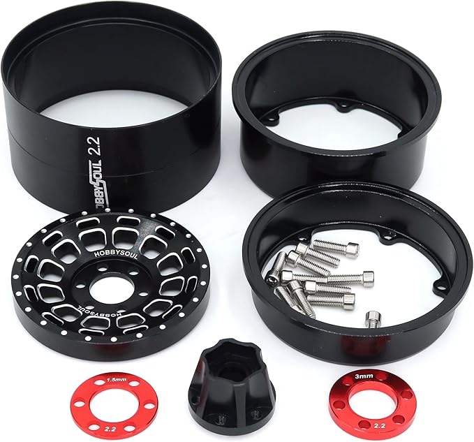 HOBBYSOUL RC 2.2 Mud Slingers Tires 124mm Tall & 2.2 Beadlock Wheels Adjustable Offset 2.2 Rims Black For RC Mud Crawler Trail Gen7 Gen8 Everest 10 Axial Capra Wraith, (4-Pack, Assembled)