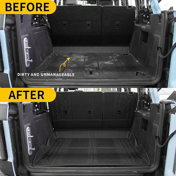 Cargo Mat Compatible with 2021 2022 2023 2024 2025 2026 Ford Bronco Trunk Mat Back Seat Cover Protector Cargo Liner Split Seat Kick Mat for Ford Bronco Accessories 4 Door