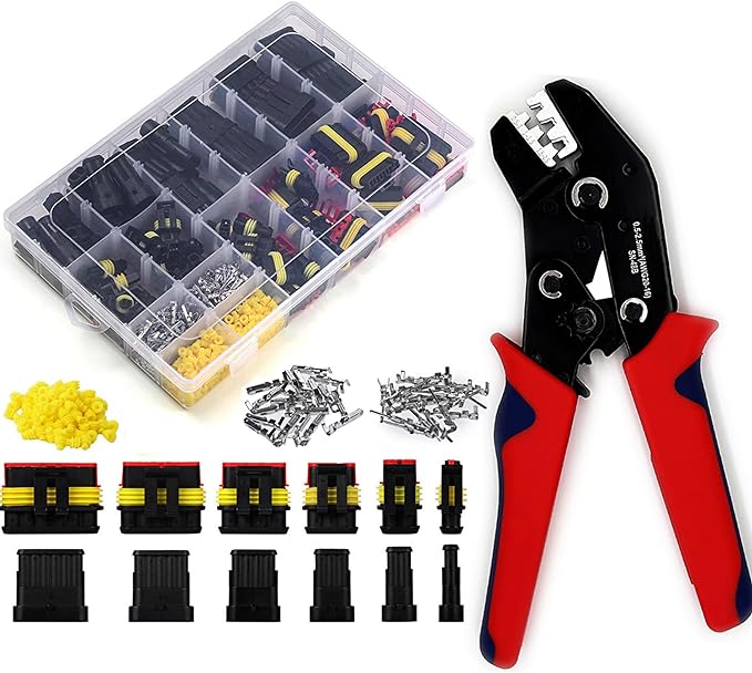 800Pcs 50 Sets Waterproof Automotive Electrical Wire Connectors Plug Kit 1/2/3/4/5/6 Pin Waterproof Connectors with Ratchet Crimping Tool