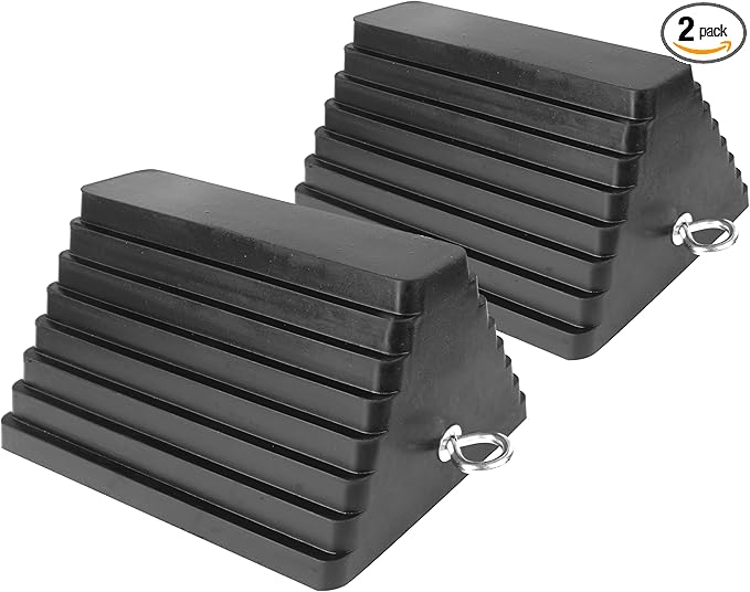 MaxxHaul 80681 Rubber Wheel Chocks – Heavy Duty, Oil-Resistant, Non-Slip with Steel Eyebolt – 2-Pack, 10” x 8” x 6” – for Trailers, Cars, RVs, Motorcycles