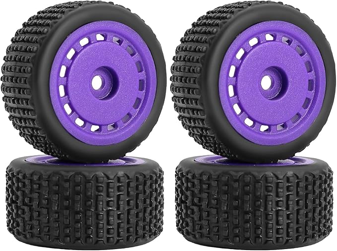 Pre-Mounted Pin Buggy Tires and Wheels Rims Hub Tires Set for 1/24 Losi Micro-B 1/28 Losi Micro-T Wltoys 244016 Upgrade Part (Purple Micro-T)