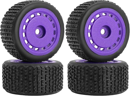 Pre-Mounted Pin Buggy Tires and Wheels Rims Hub Tires Set for 1/24 Losi Micro-B 1/28 Losi Micro-T Wltoys 244016 Upgrade Part (Purple Micro-T)
