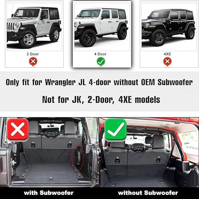 Upgraded Wrangler JL Trunk Mat | AOMSAZTO Cargo Liner for 2018-2026 Jeep Wrangler JL 4X4 Without OEM Subwoofer, All Weather Upgrade Cargo Mat Rubber for Wrangler JL-(Not for JK or 4XE)