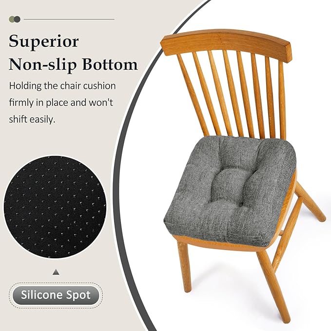 downluxe Chair Cushions for Dining Chairs 4 Pack, Tufted Indoor Chair Pads with Non-Slip Bottom, U-Shaped Kitchen Chair Cushions, 17"x17"x4", Dark Grey