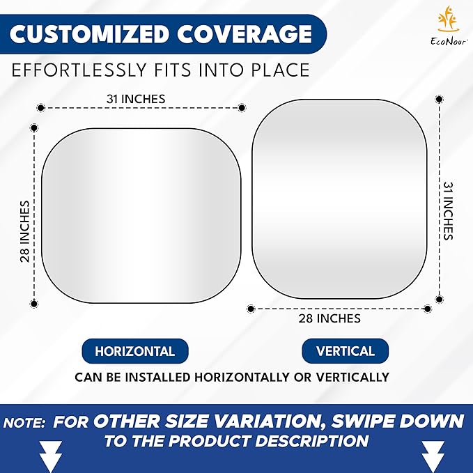 EcoNour 2 Piece Foldable Car Windshield Sun Shade – UV & Heat Protection, Interior Cooling, Durable Upgraded Design, Easy Fold, Front Window Sunshade - Medium (31" L x 28" W)