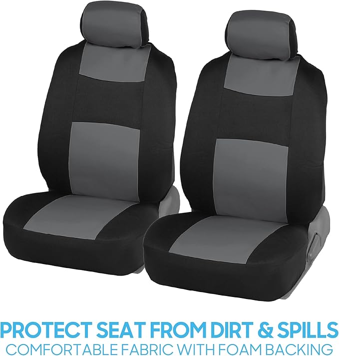 BDK PolyPro Car Seat Covers Full Set in Gray on Black, Front and Rear Split Bench Seat Covers for Cars, Easy to Install Car Seats Cover Set and Accessories for Auto Trucks Van SUV - Gray