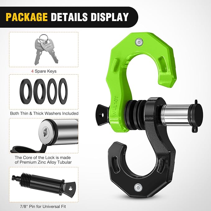 Nilight 2 Pack 3/4" D-Ring Separate Shackle with 7/8" Lock Pin 45,000 lbs Break Strength, Off Road Recovery Shackle with Isolators Washers for Use with Tow Strap, Winch, Truck Vehicle (Black&Green)
