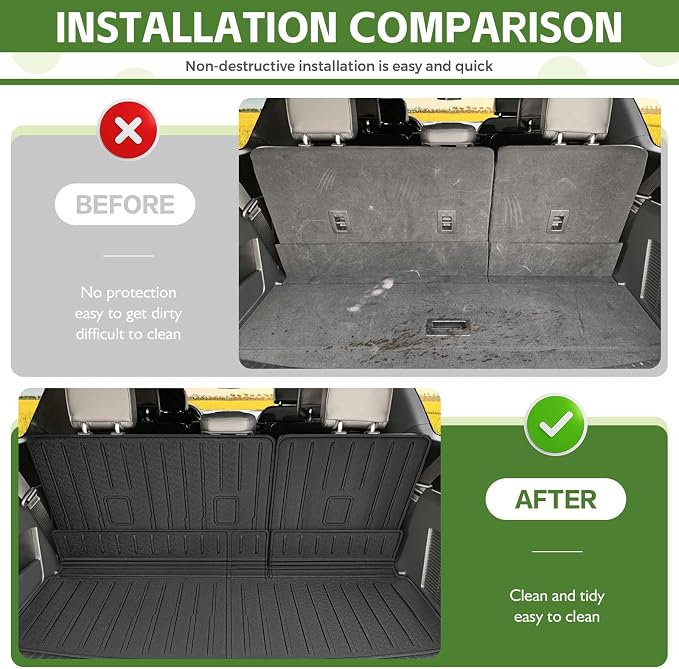 Cargo Liners for 2018-2024 Ford Expedition/Lincoln Navigator Trunk Mat with 3rd Row Seat Back Cover Accessories, All Weather Rear Cargo Mat Backrest Protector (Not for Max & L Models)