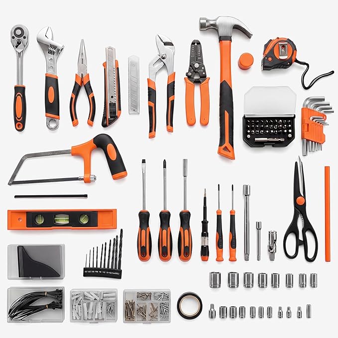 NEWBULIG 330-Piece Complete Tool Box Set, Durable Homeowners Tool Kit with Pull-Out Drawer, Versatile Home Repair Tool Kit for Auto & Household, DIY Projects, Black-Yellow